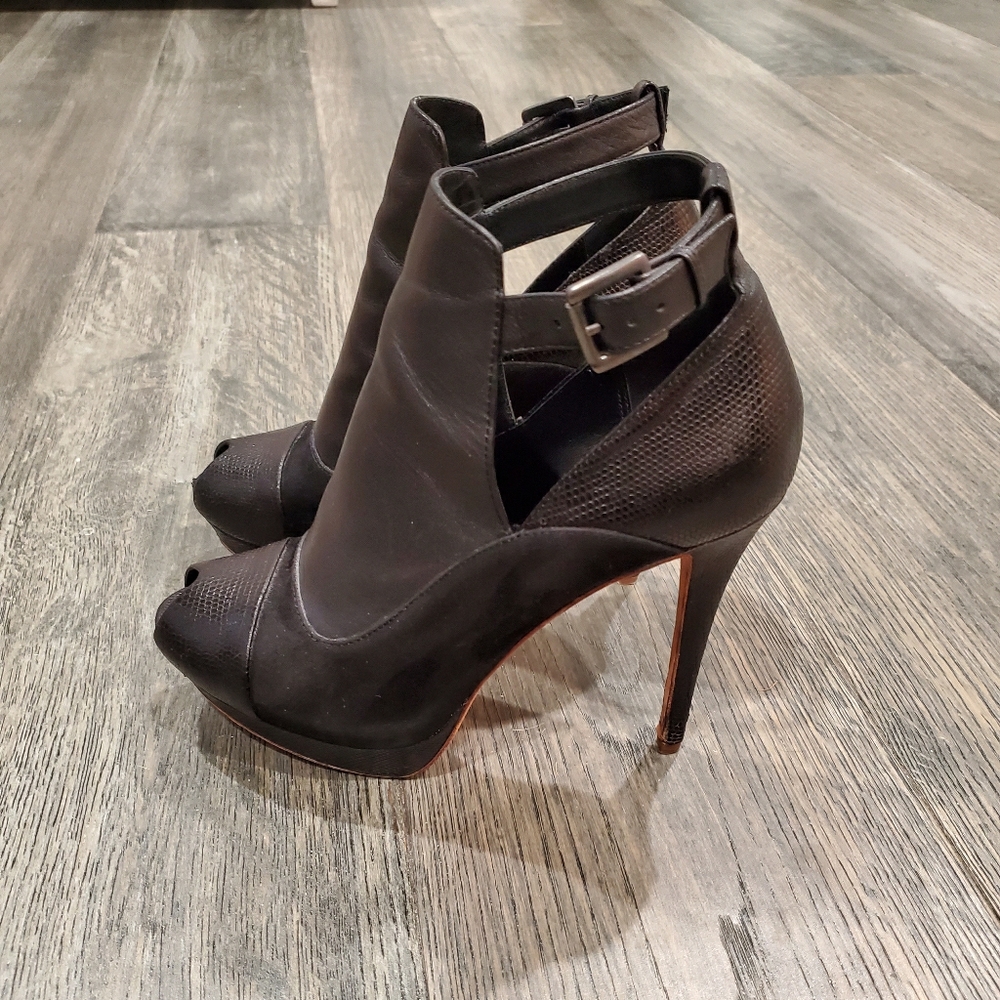 Elie Tahari Leather/Suede Peep Toe Booties
